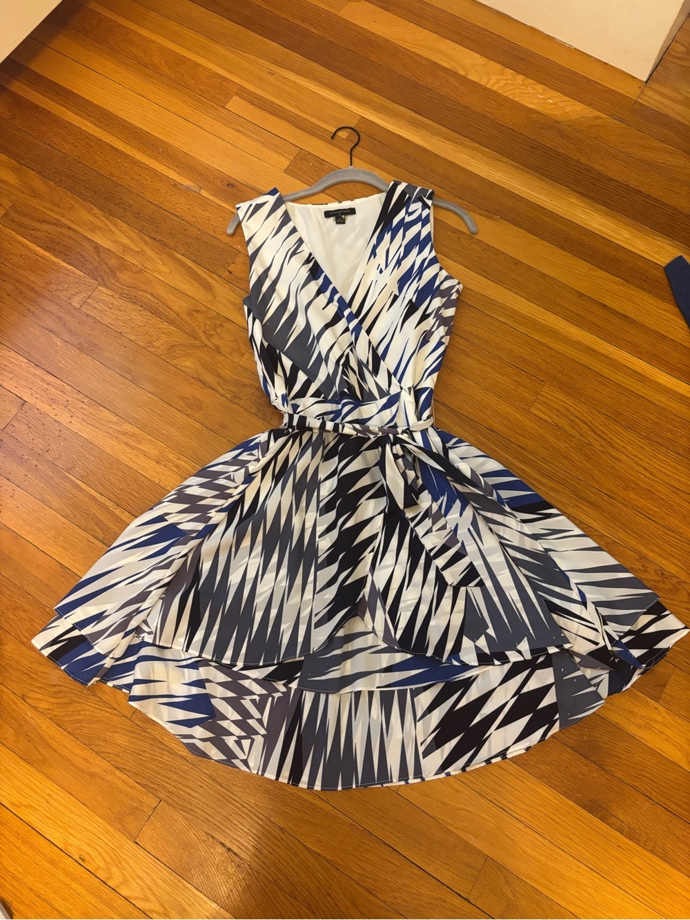 Banana Republic Blue and White Sleeveless Wrap High-Low Dress - Picture 1 of 4